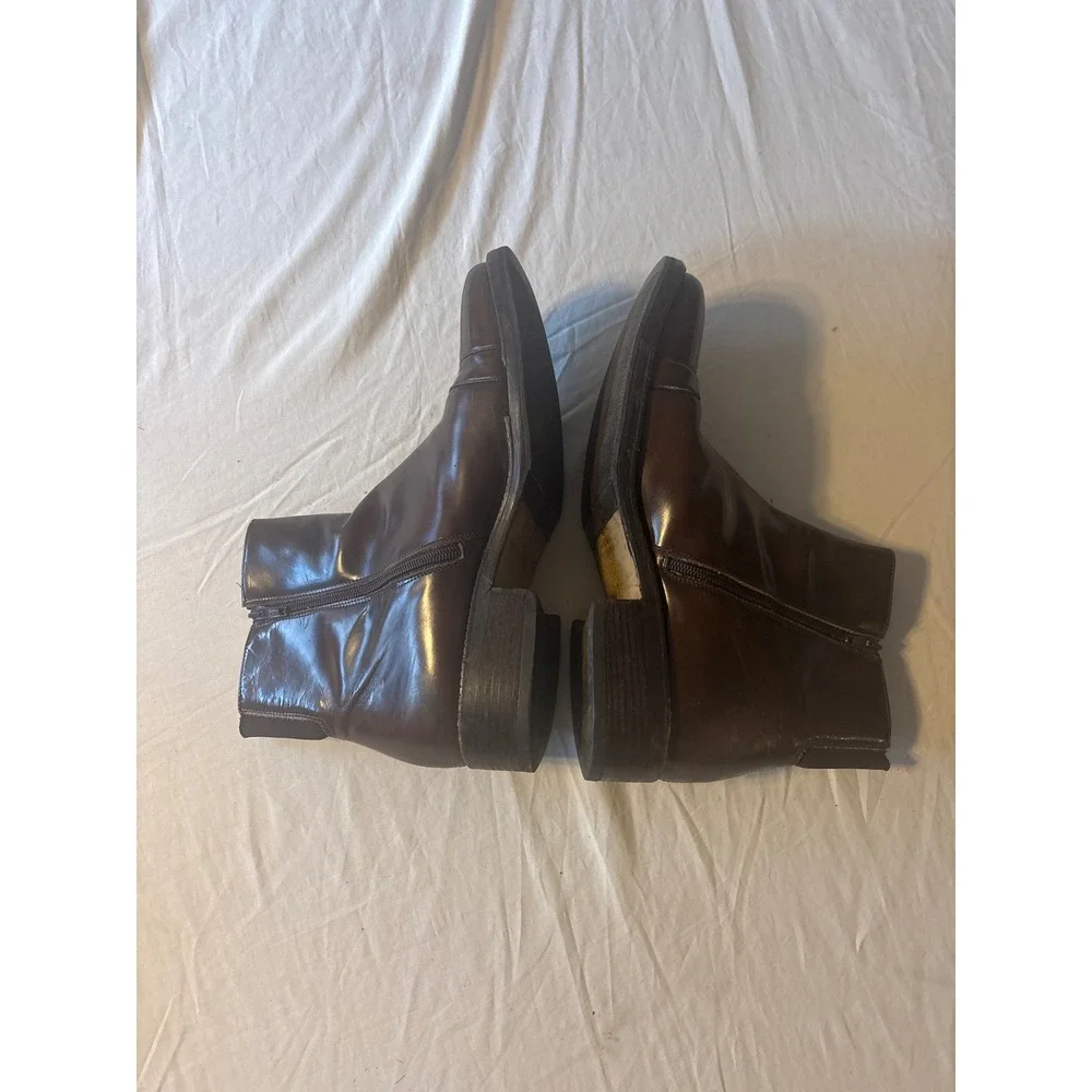 Kenneth Cole  Leather Cap Toe Ankle Boots Mens 12 Brown Side Zip Made in Italy